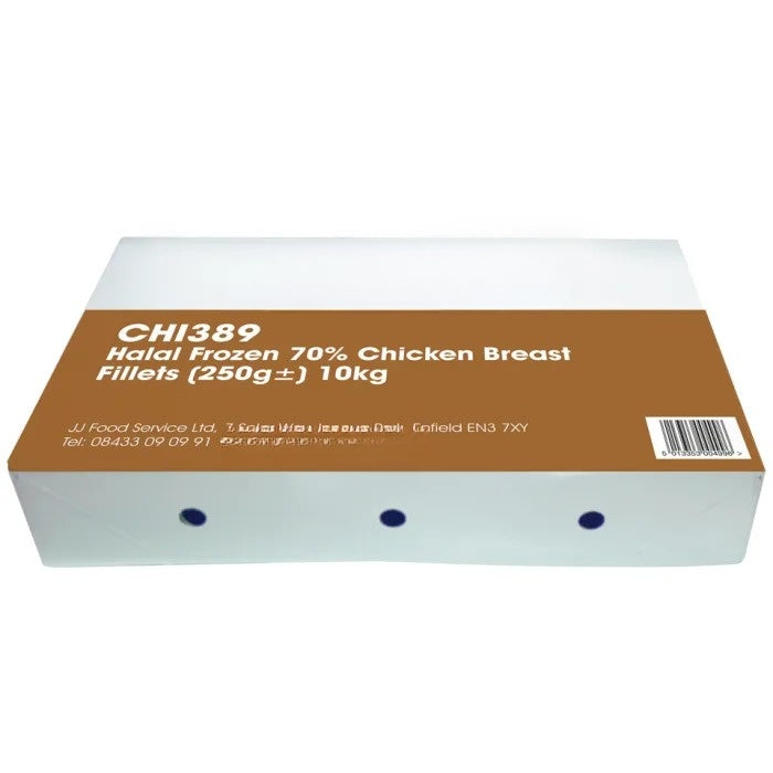 Halal Raw Frozen 70% Chicken Breast Fillets (250g+)-1x10kg