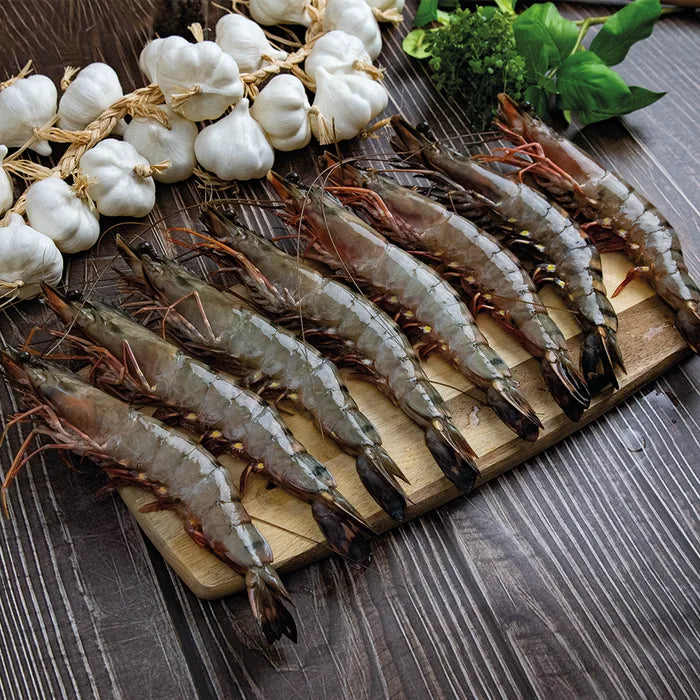 MASNSFIL Premium Semi - IQF Raw HOSO Black Tiger Prawns (6/8, 750g net)-1kg-Food