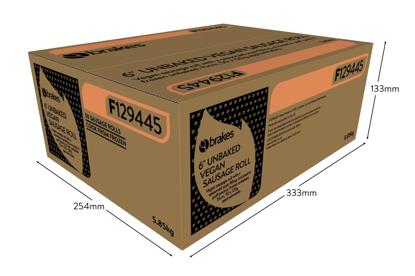 Brakes 6" Unbaked Vegan Sausage Roll 50 x 120g Ready Meals Asetena Pa 