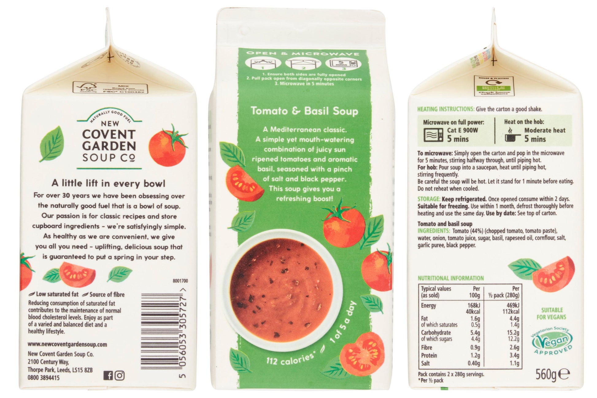 New Covent Garden Soup Co. Tomato & Basil 560g 1 x 560g Ready Meals Asetena Pa 