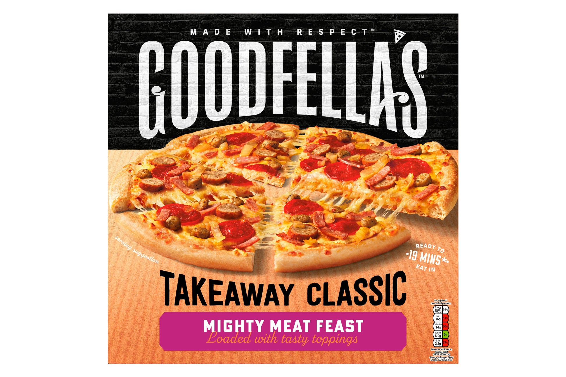 Goodfella's Mighty Meat Feast Takeaway Classic Pizza 11" 1 x 7 Ready Meals Asetena Pa 