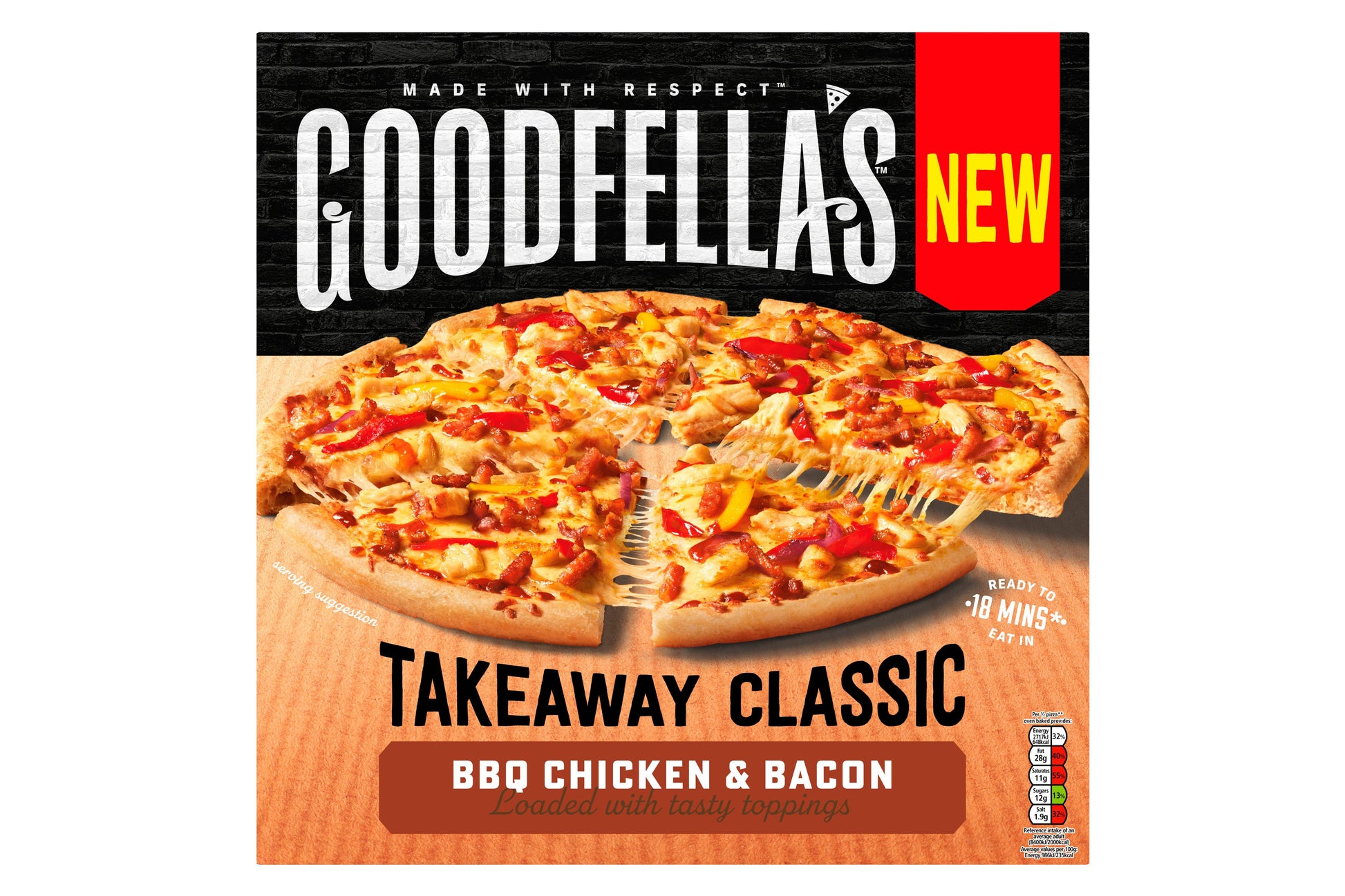 Goodfella's BBQ Chicken & Bacon Takeaway Classic Pizza 11" 1 x 7 Ready Meals Asetena Pa 