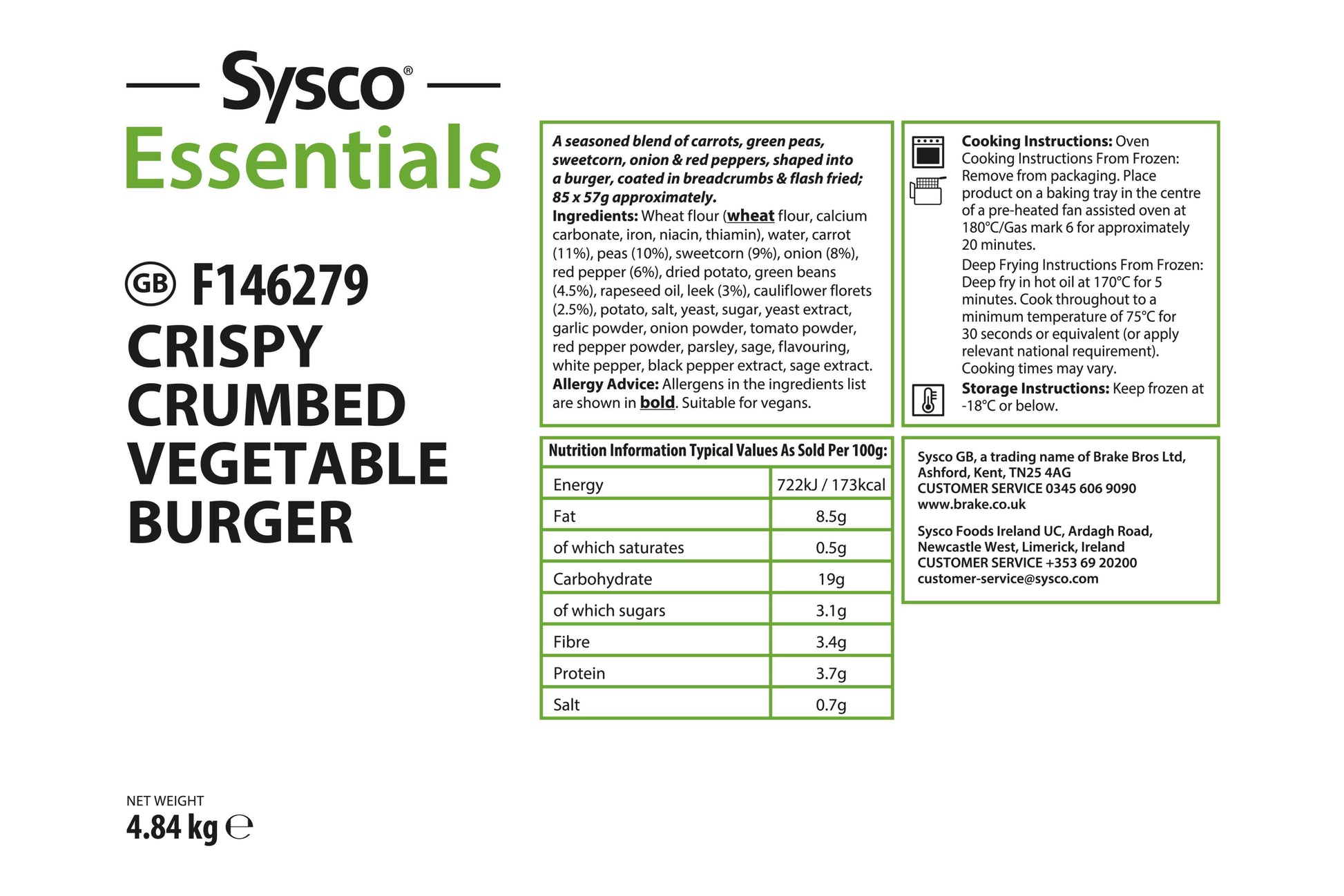 Sysco Essentials Crispy Crumbed Vegetable Quarter Pound Burger 50x113g Ready Meals Asetena Pa 