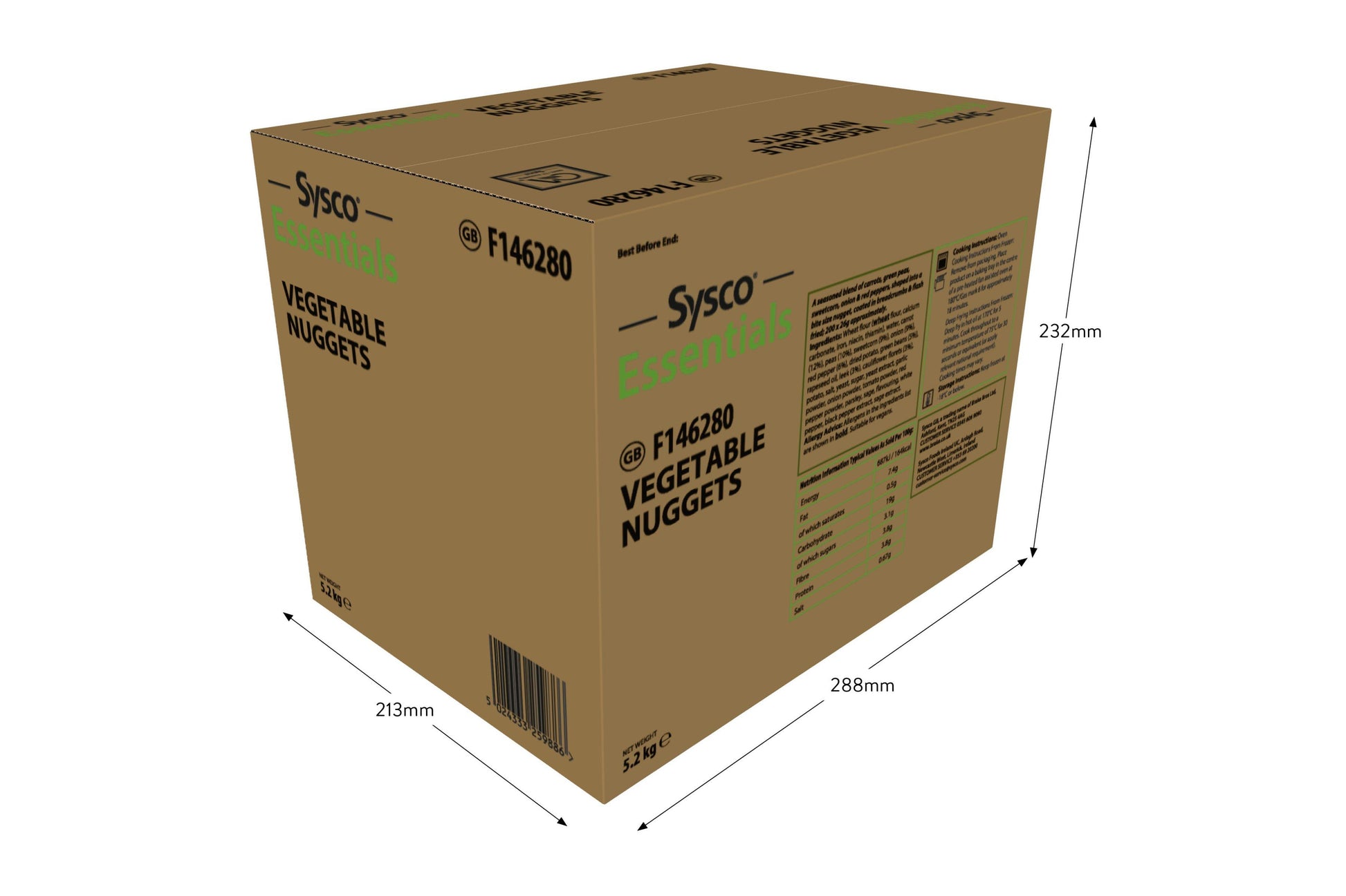 Sysco Essentials Vegetable Nuggets 200 x 25g Ready Meals Asetena Pa 