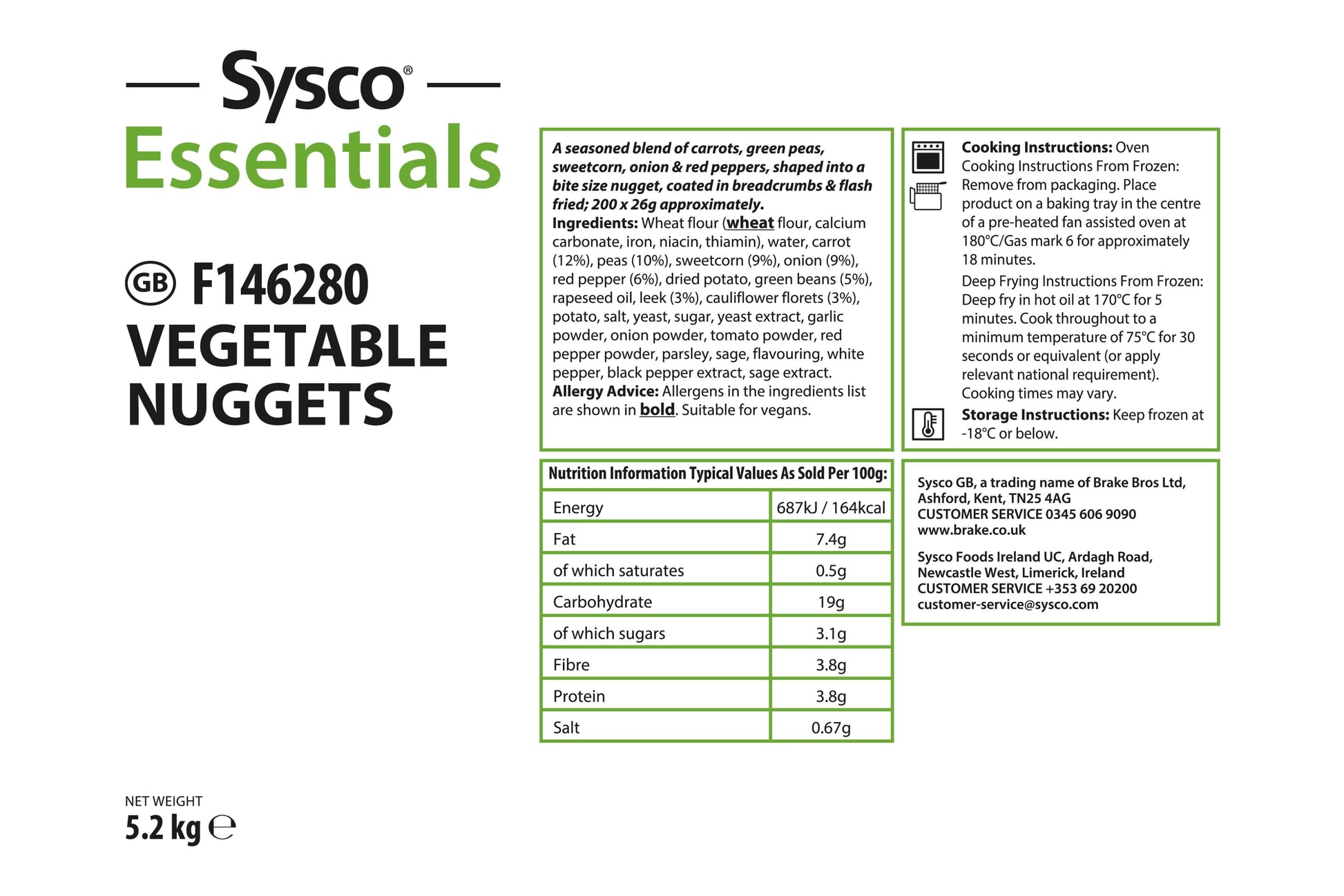 Sysco Essentials Vegetable Sausage 35 x 50g Ready Meals Asetena Pa 
