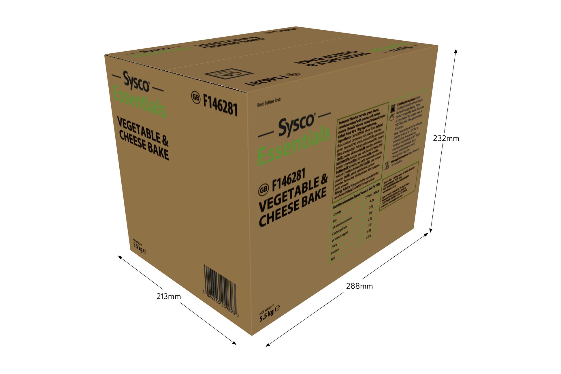 Sysco Essentials Vegetable & Cheese Bake 50 x 110g Ready Meals Asetena Pa 
