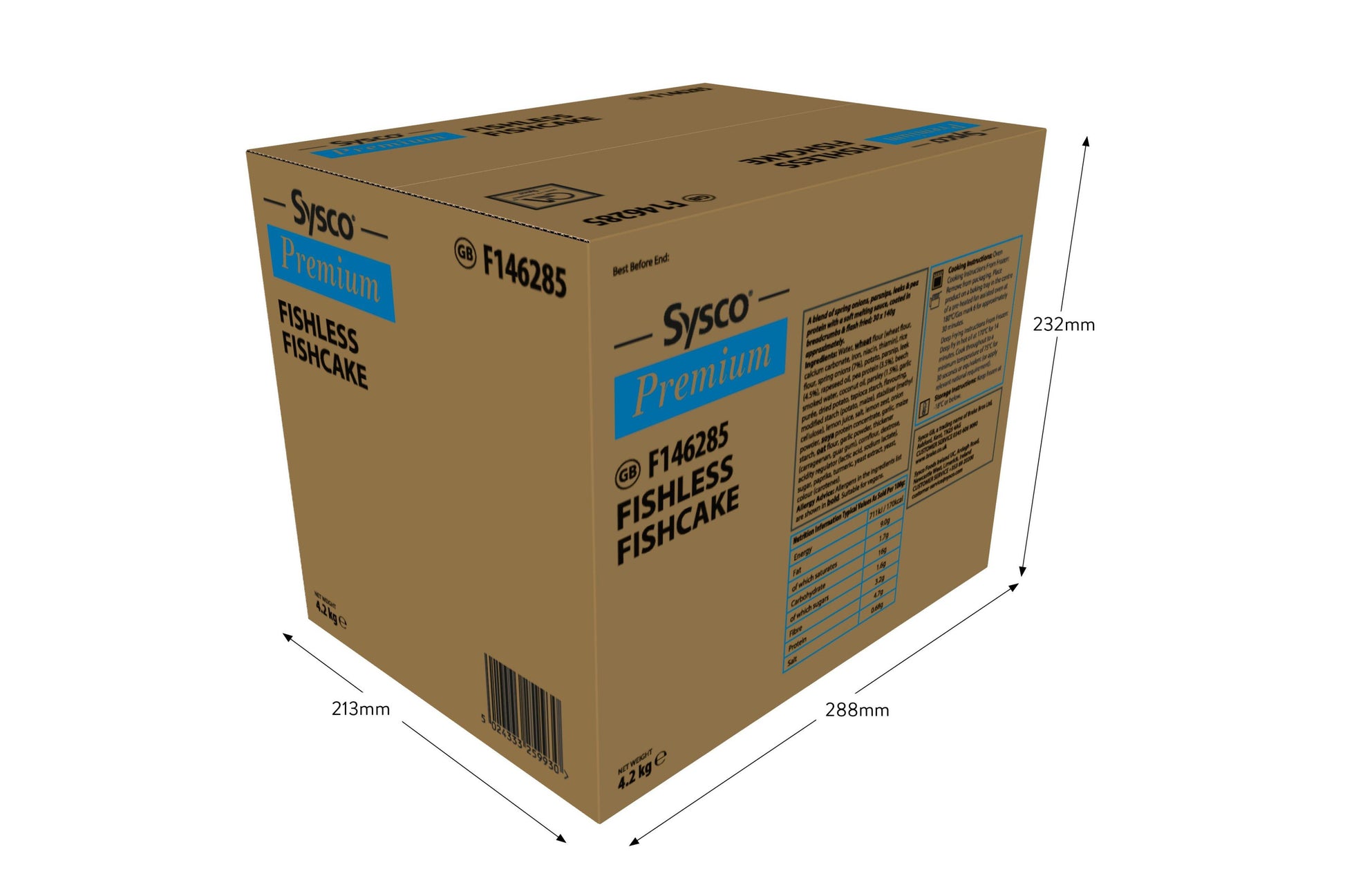 Sysco Premium Fishless Fishcake 30 x 140g Ready Meals Asetena Pa 