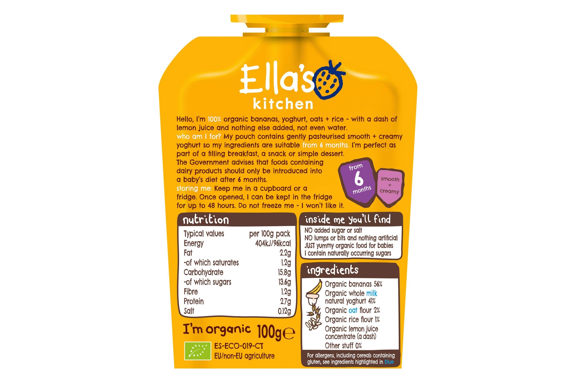 Ella's Kitchen Baby Brekkie Banana 6 x 100g Ready Meals Asetena Pa 
