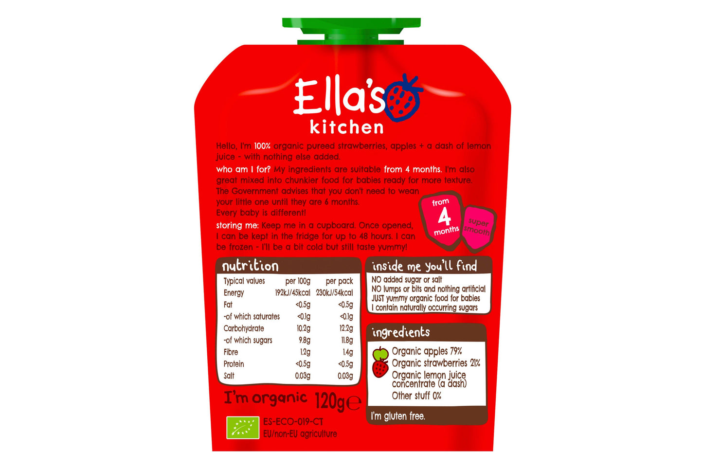Ella's Kitchen Strawberries Apples 7 x 120g Ready Meals Asetena Pa 