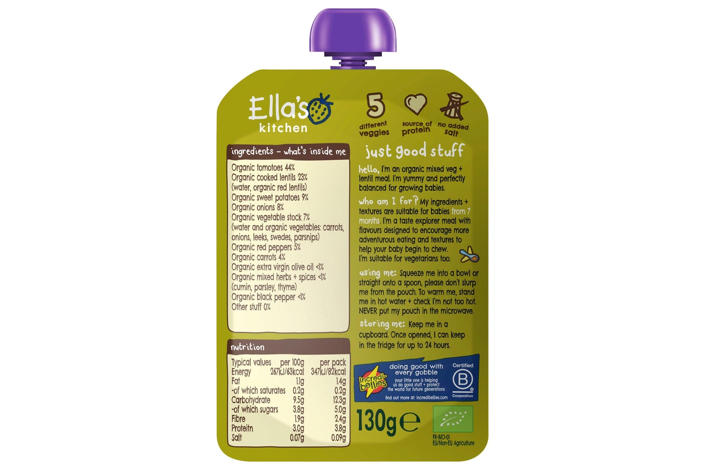 Ella's Kitchen Vegetable Lentil Bake 6 x 130g Ready Meals Asetena Pa 