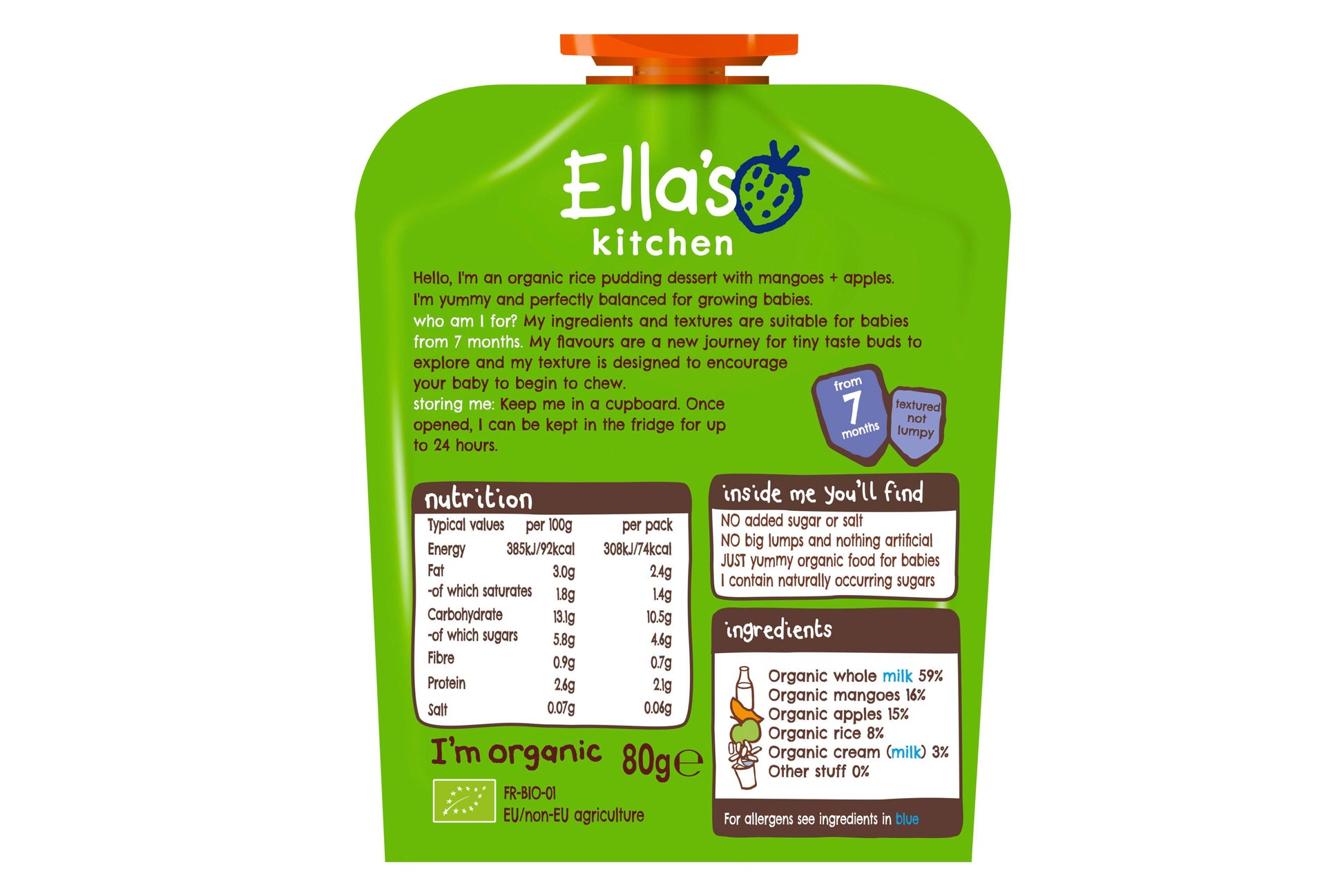 Ella's Kitchen Rice Pudding Mango Apple 6 x 80g Ready Meals Asetena Pa 