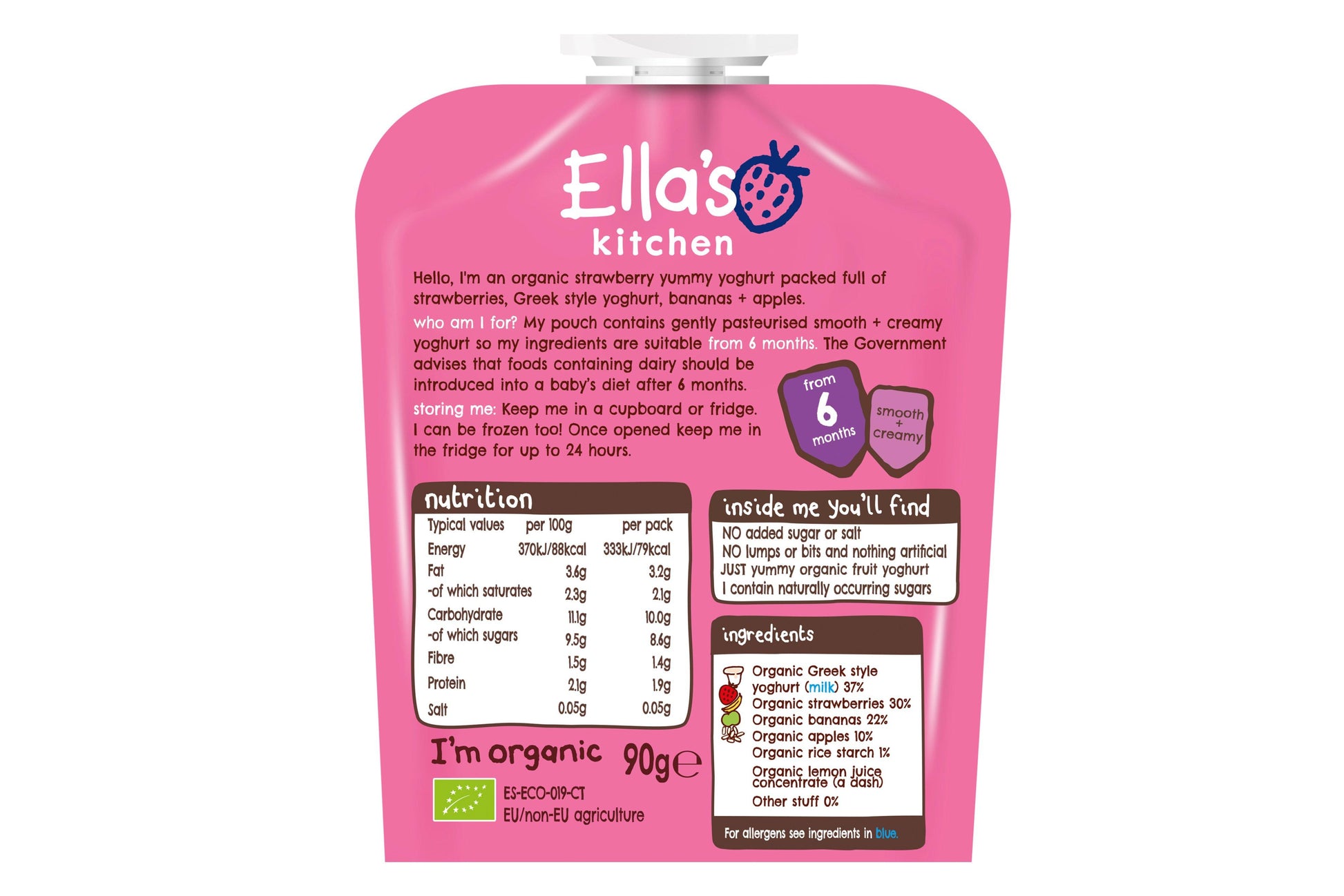 Ella's Kitchen Strawberry Greek Yoghurt 6 x 90g Ready Meals Asetena Pa 