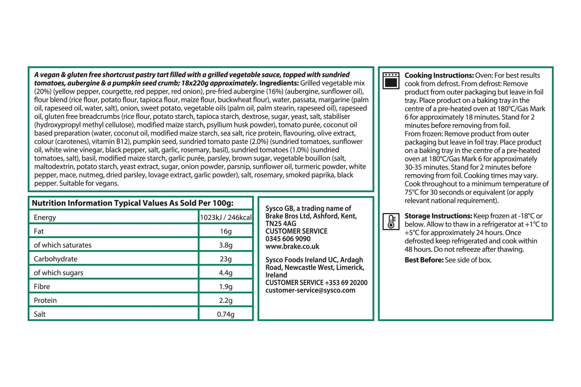 Sysco Simply Plant Based Grilled Vegetable & Harissa Chickpea Tart 1 x 24 Ready Meals Asetena Pa 