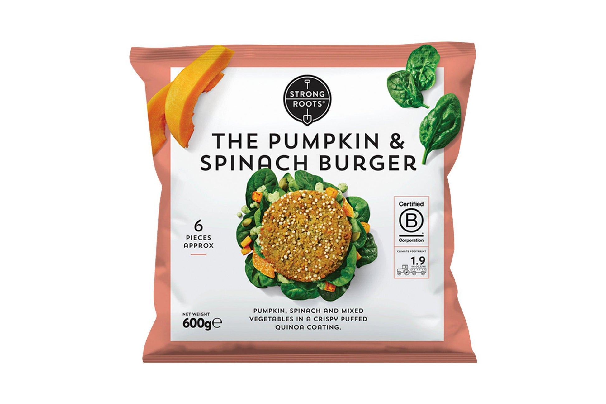 Strong Roots Pumpkin & Spinach Burger 4 x 6 x 100g Ready Meals Asetena Pa 