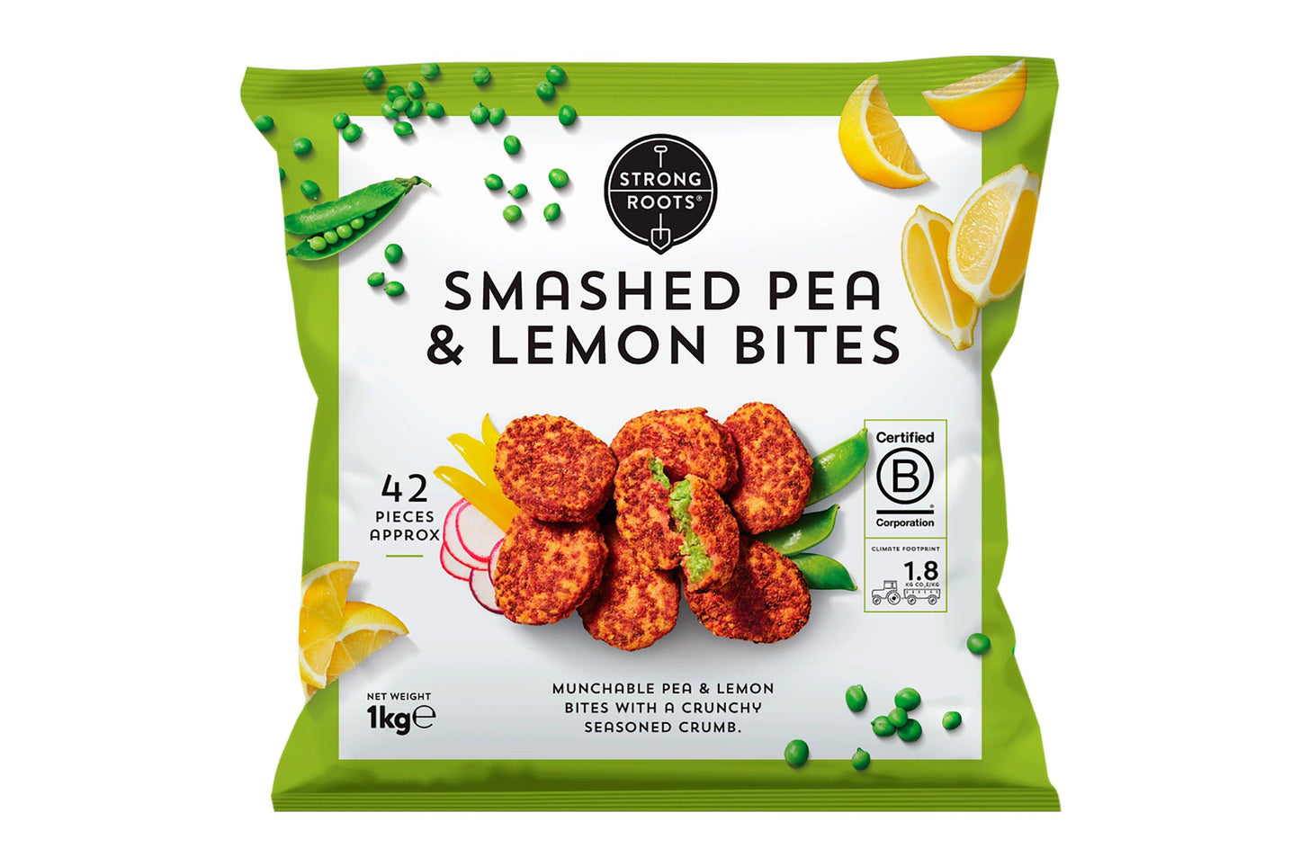 Strong Roots Smashed Pea & Lemon Bites 1 x 1kg Ready Meals Asetena Pa 