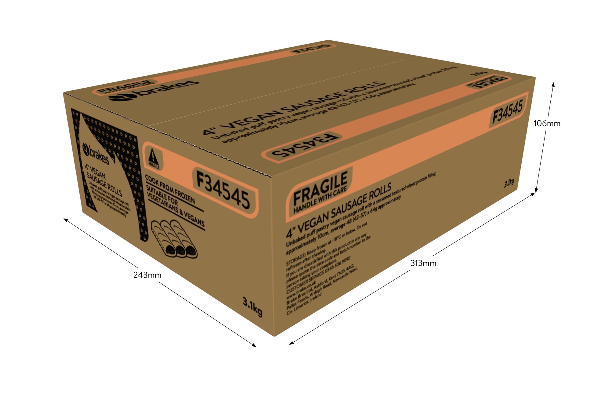 Brakes 4" Vegan Sausage Rolls 48 x 64g Ready Meals Asetena Pa 
