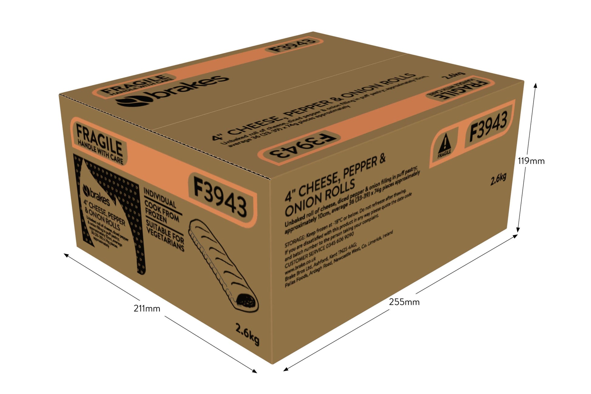 Brakes 4" Cheese, Pepper & Onion Rolls 36 x 78g Ready Meals Asetena Pa 