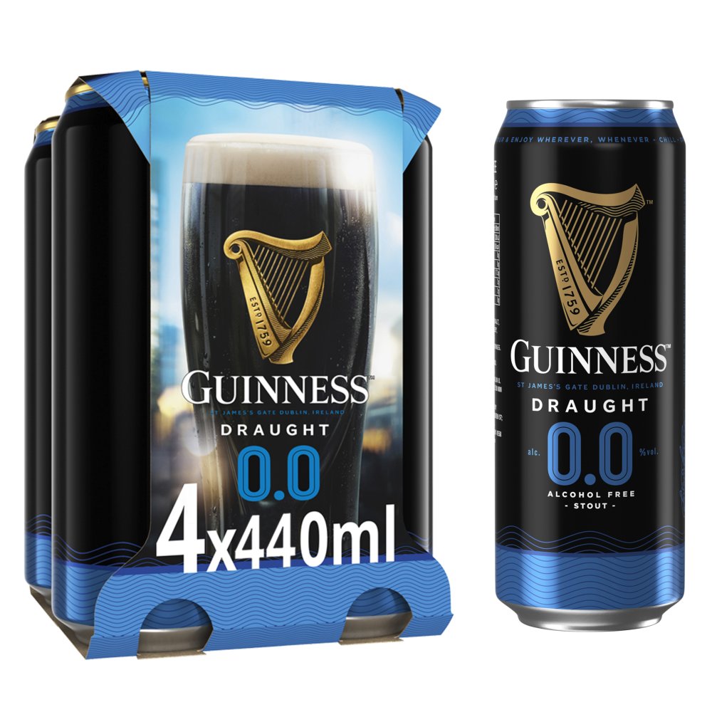 Guinness Draught Alcohol Free Stout Beer 0.0% vol 4x440ml Cans   440ml × 6 × 1