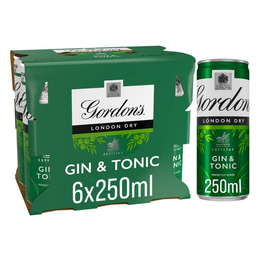 Gordon's London Dry Gin & Tonic Ready To Drink 5% vol 6x250ml Cans   250ml × 4 × 1