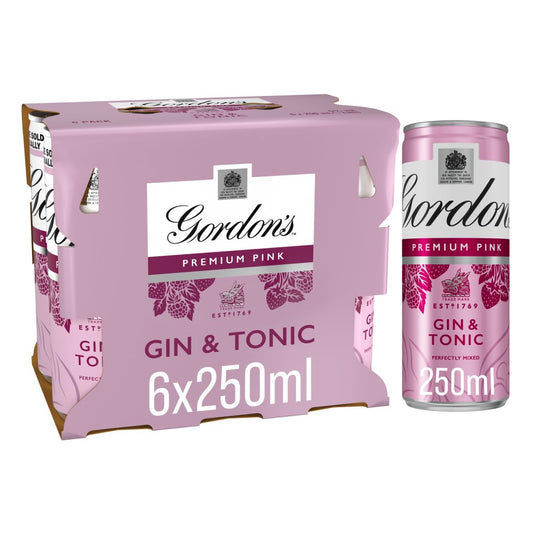 Gordon's Premium Pink Gin & Tonic Ready To Drink 5% vol 6x250ml Cans   250ml × 4 × 1