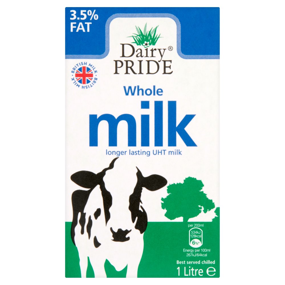 Dairy Pride Whole Milk Longer Lasting UHT Milk 1 Litre   1Ltr × 12 × 1