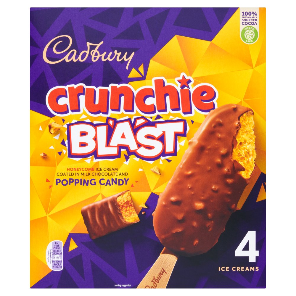 Cadbury Crunchie Blast Ice Cream 4 x 90ml (360ml)   4pk × 8