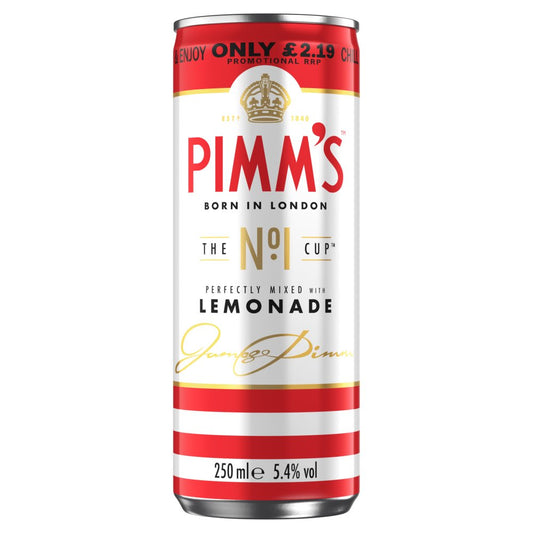 Pimm's no1 and Lemonade Ready to Drink premix 5.4% vol 250ml Can PMP £2.19   250ml × 12 × 1