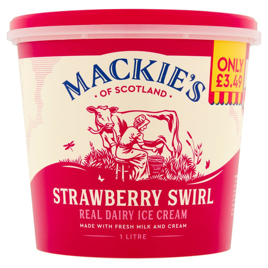 Mackie's of Scotland Strawberry Swirl Real Dairy Ice Cream £3.49   1Ltr × 6