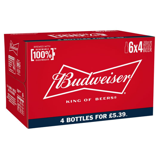 Budweiser Beer 4 x 300ml   300ml × 6 × 1