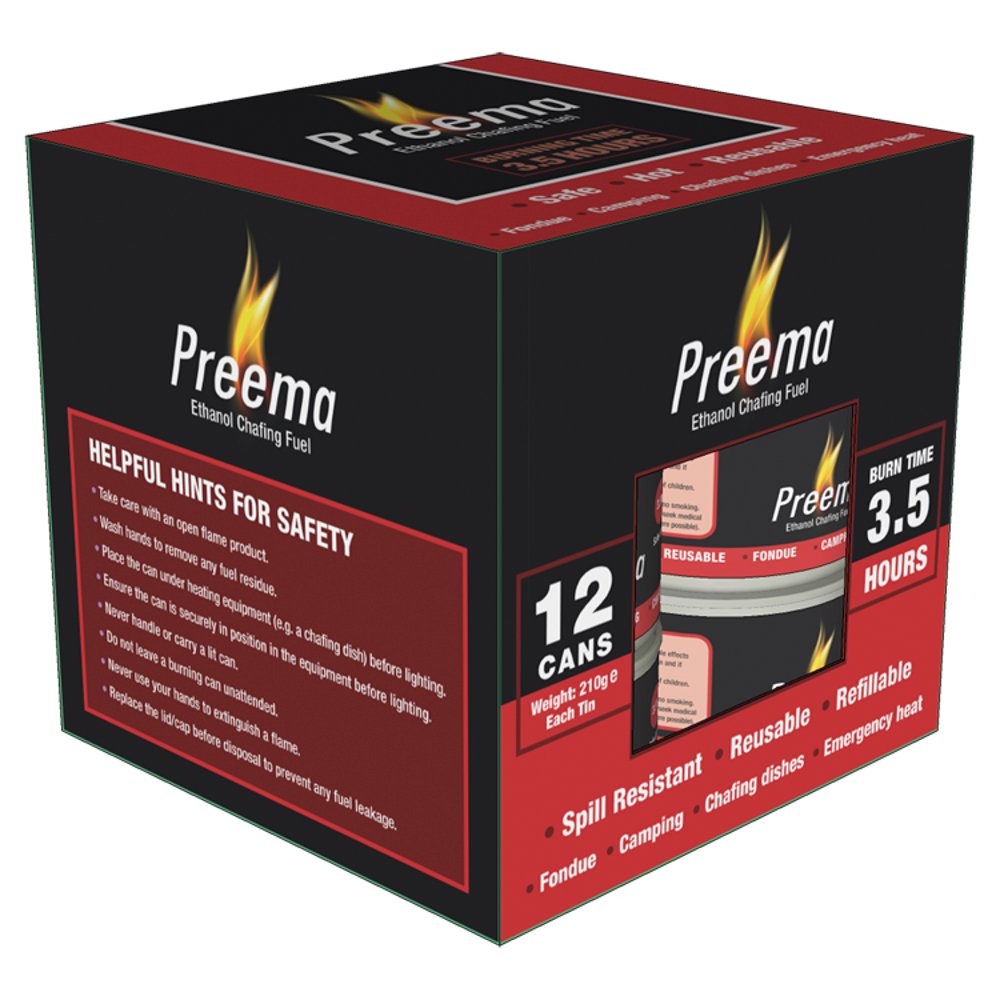 Preema Ethanol Chafing Fuel 3.5 hour 12 pack   3.5Hr × 12 × 1