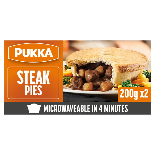 Pukka 2 Steak Microwaveable Shortcrust Pies   2pk × 8