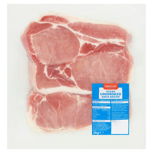 Essentially Catering Sliced Unsmoked Back Bacon 2kg   2Kg × 1