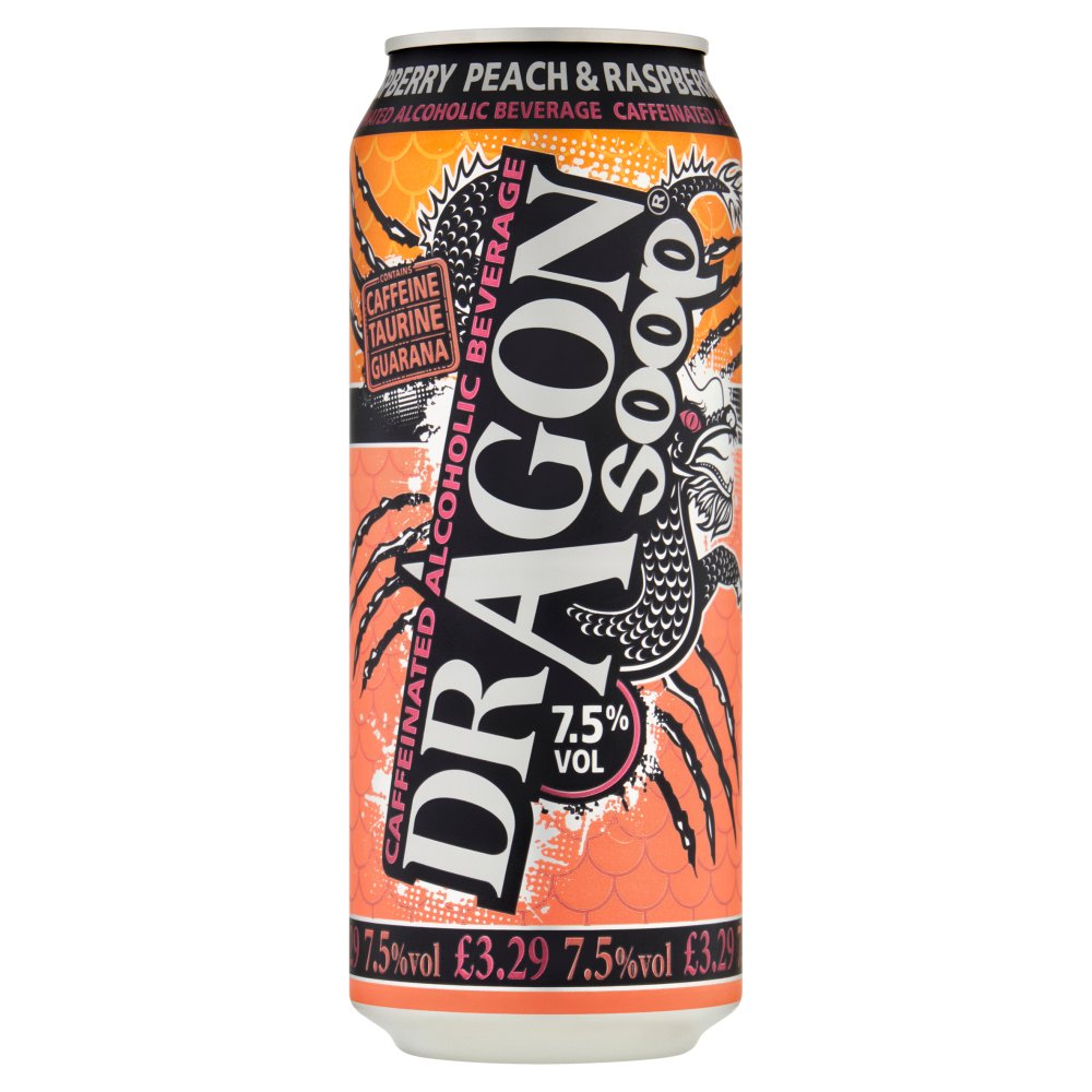 Dragon Soop Caffeinated Alcoholic Beverage Peach & Raspberry 500ml   500ml × 8 × 1