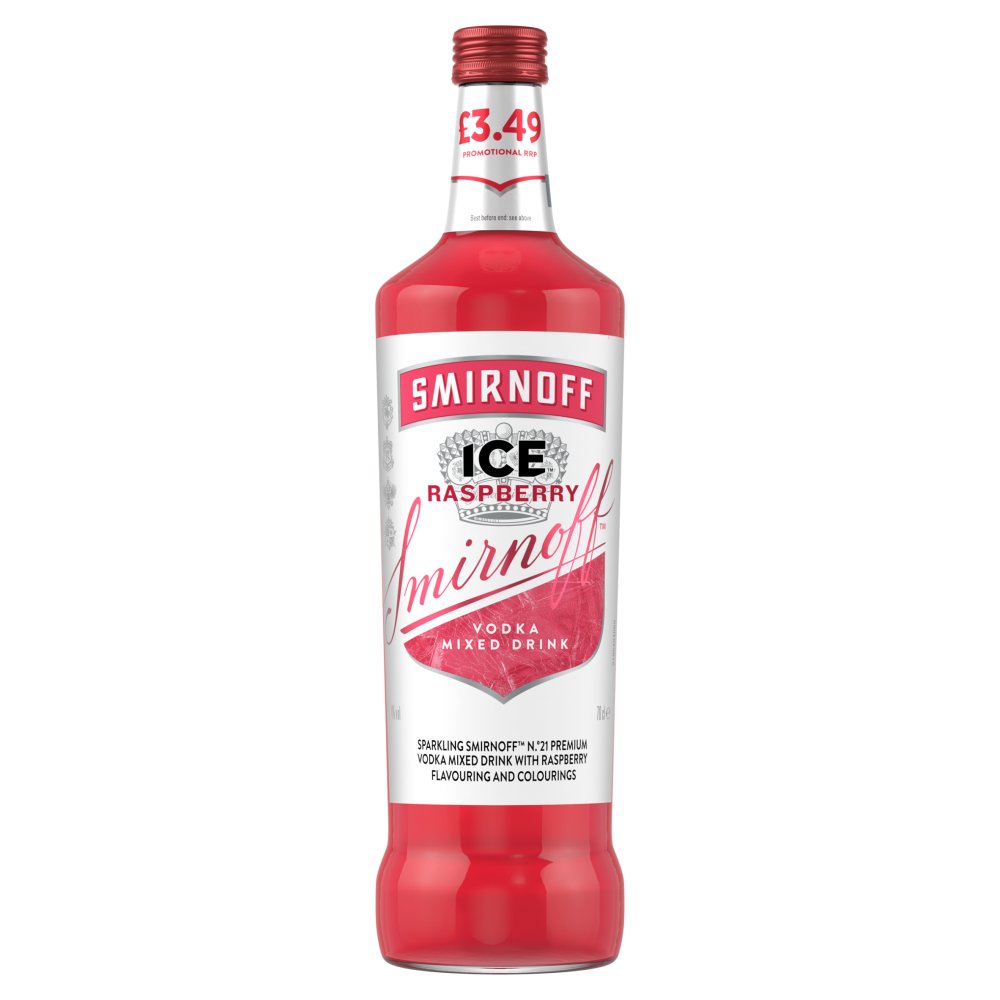 Smirnoff Ice Raspberry 4% vol Ready To Drink Premix 70cl Bottle PMP £3.49   70Cl × 6 × 1