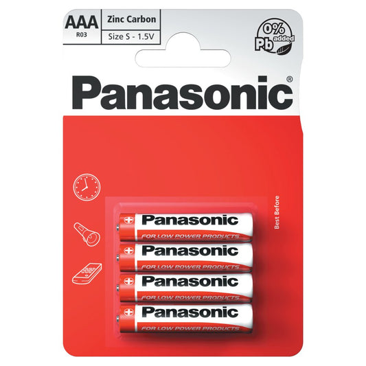 Panasonic AAA 1.5V Zinc Carbon Batteries x 4pk   Pack × 12 × 1