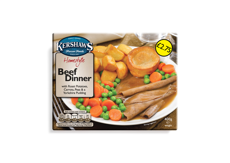 Kershaws Beef Dinner UNIT 6x400g . Packed 2 units to a case.Unit Weight: 2.52 Kilos.