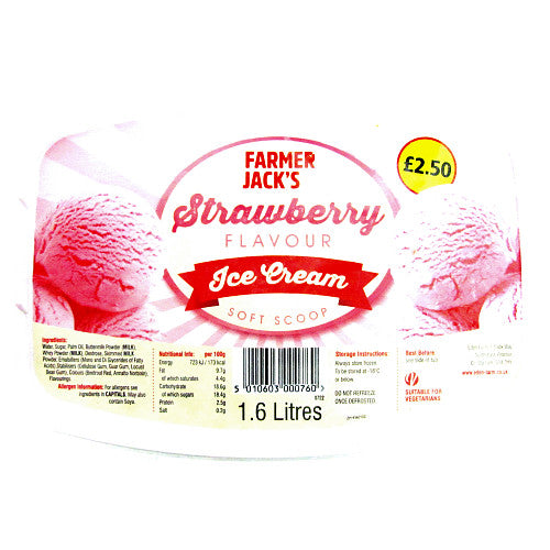 Farmer Jack's Strawberry Flavour Ice Cream 1.6 Litres   1.6Ltr × 6