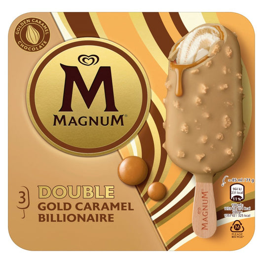 Magnum Ice Cream Sticks Double Gold Caramel Billionaire 3x 85 ml    3pk × 1