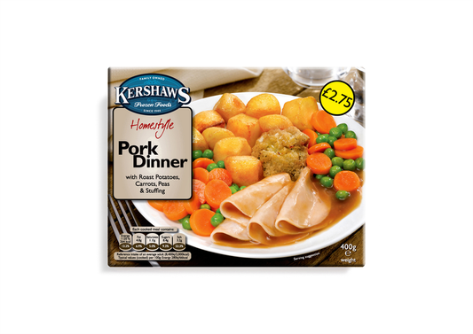 Kershaws Pork Dinner UNIT 6x400g . Packed 2 units to a case.Unit Weight: 2.52 Kilos.
