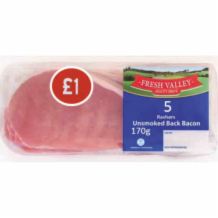 Fresh Valley Unsmoked Bacon Rashers  1x170g