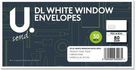 Dl White Envelopes Window  1x30pk