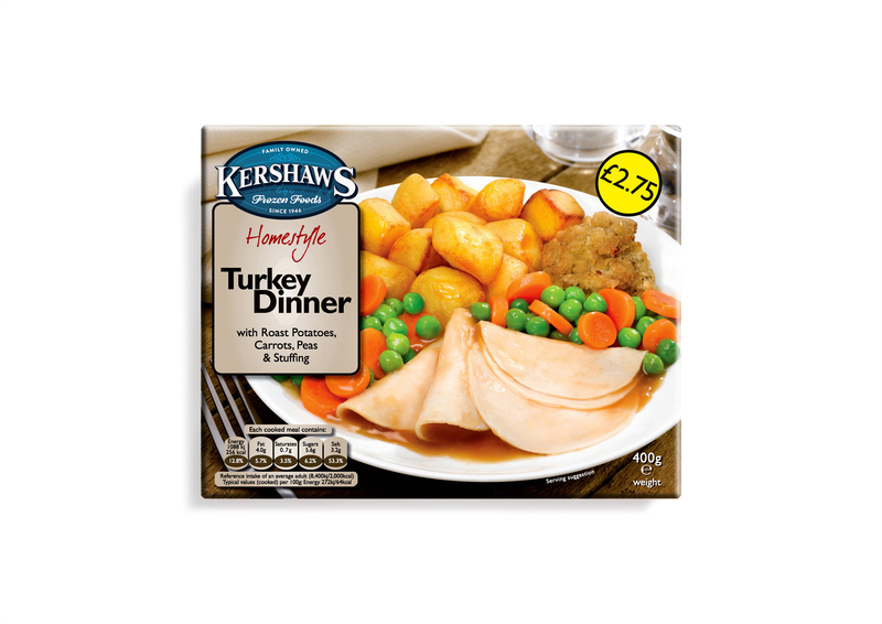 Kershaws Turkey Dinner UNIT 6x400g . Packed 2 units to a case.Unit Weight: 2.52 Kilos.