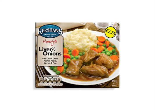 Kershaws Liver & Onion UNIT 6x400g . Packed 2 units to a case.Unit Weight: 2.52 Kilos.