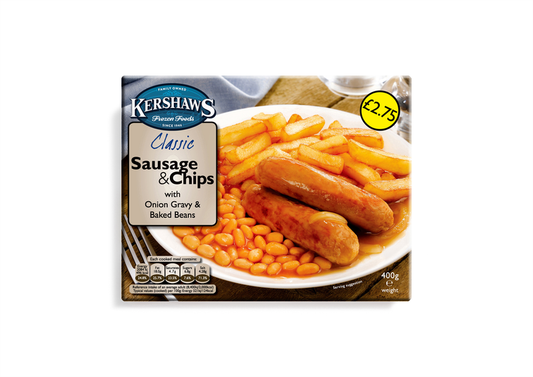 Kershaws Sausage & Chip UNIT 6x400g . Packed 2 units to a case.Unit Weight: 2.52 Kilos.