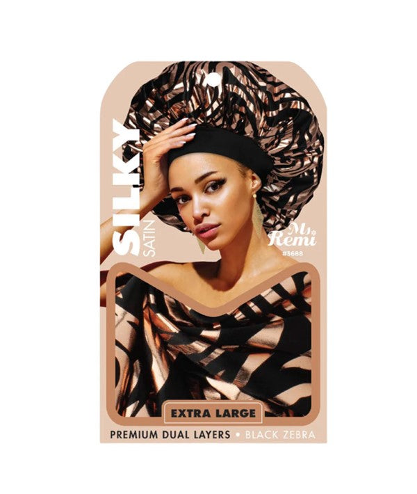 MS REMI LINGERIE SILKY SATIN BONNET EXTRA LARGE NAVY ZEBRA 3688 Durags and Caps Asetena Pa 
