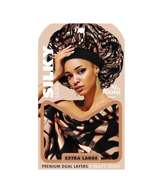MS REMI LINGERIE SILKY SATIN BONNET EXTRA LARGE NAVY ZEBRA 3688 Durags and Caps Asetena Pa 