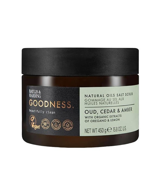 GOODNESS OUD CEDAR AND AMBER NATURAL OILS SALT SCRUB 450 g Skin Wash Asetena Pa 