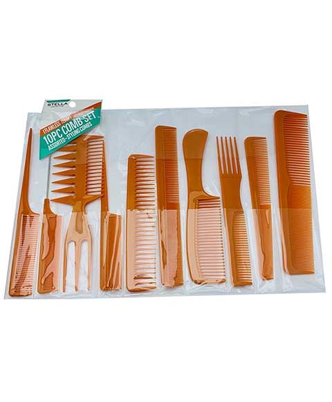 STELLA COLLECTION COMB SET 24260BON 10 pcs Color Brown Hair Brushes and Combs Asetena Pa 