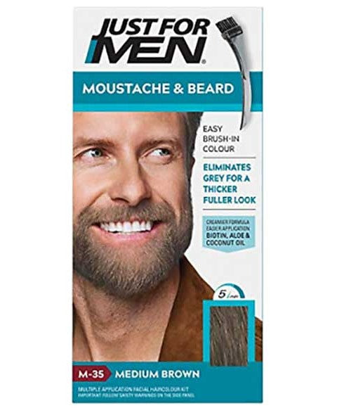 JUST FOR MEN MUSTACHE AND BEARD BRUSH IN COLOR GEL  Color Medium Brown Men Hair Dye Asetena Pa 