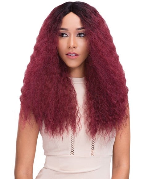 NATURAL SUPER FLOW DEEP PART SYN FRENCH LACE WIG  Color Plum Red Lace Wigs Asetena Pa 